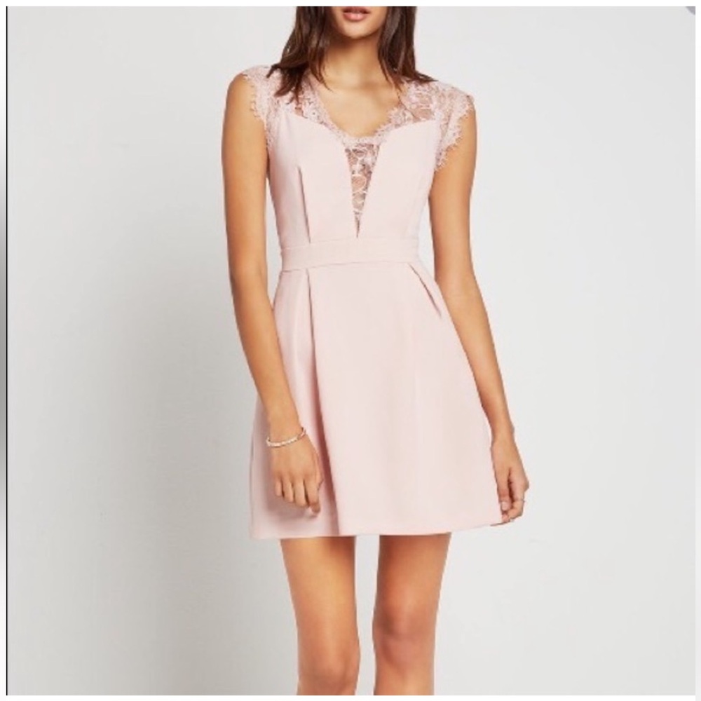 BCBGeneration Pink A-Line Mini Dress V-Neck Cocktail